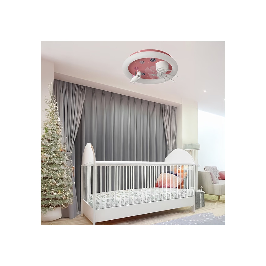 LED Dětské stmívatelné stropní svítidlo s ventilátorem LED/48W/230V 3000/4000/6000K růžová + dálkové ovládání