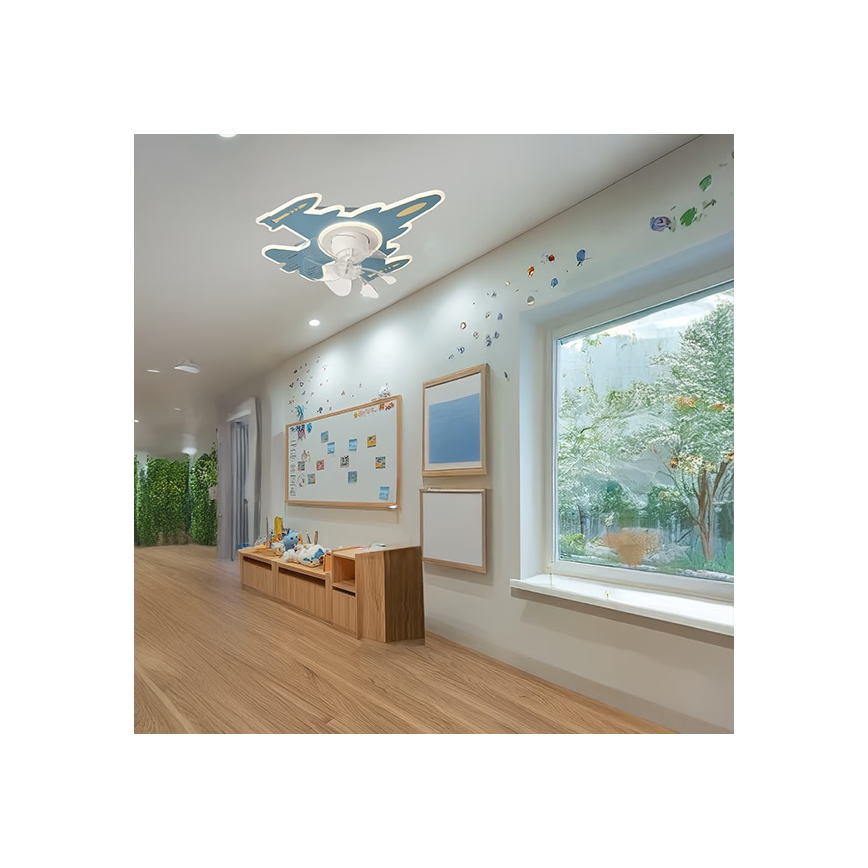 LED Dětské stmívatelné stropní svítidlo s ventilátorem LED/63W/230V 3000/4000/6000K modrá + dálkové ovládání