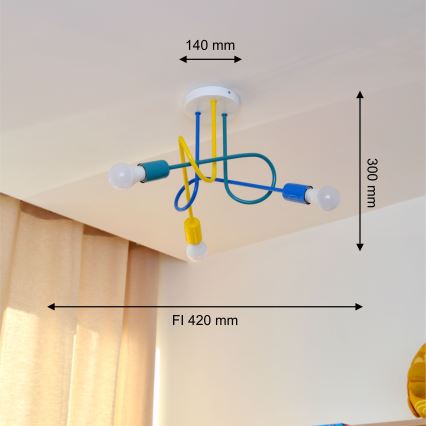 LED Dětský přisazený lustr OXFORD 3xE27/15W/230V