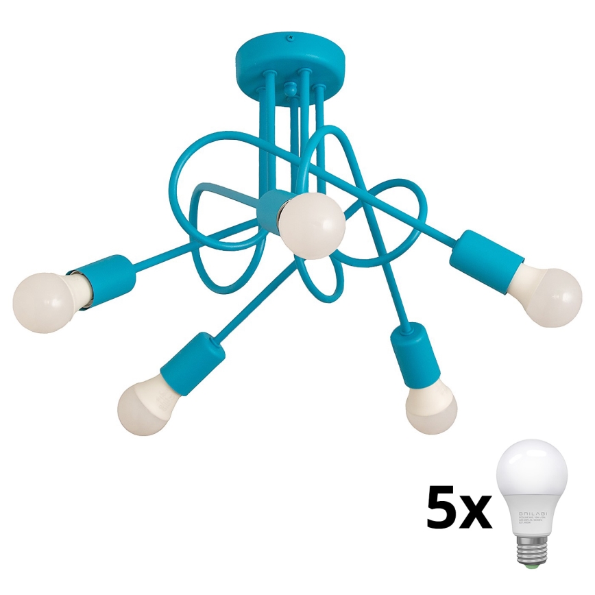 LED Dětský přisazený lustr OXFORD 5xE27/15W/230V modrá