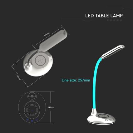 LED Dotyková stmívatelná stolní lampa s bezdrátovým nabíjením LED/4W/5V 3000-6500K bílá