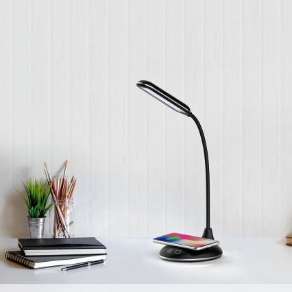 LED Dotyková stmívatelná stolní lampa s bezdrátovým nabíjením LED/4W/5V 3000-6500K černá