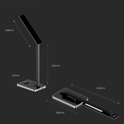 LED Dotyková stmívatelná stolní lampa s bezdrátovým nabíjením LED/7W/5V 3000-6500K USB černá