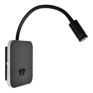 LED Flexibilní nástěnná lampička BASE LED/8W+LED/2W/230V černá/stříbrná