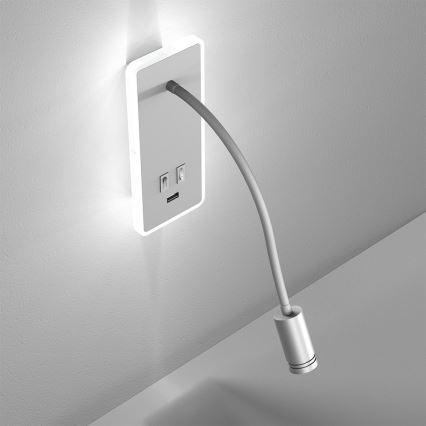 LED Flexibilní nástěnná lampička s USB BASE LED/8W+LED/2W/230V bílá
