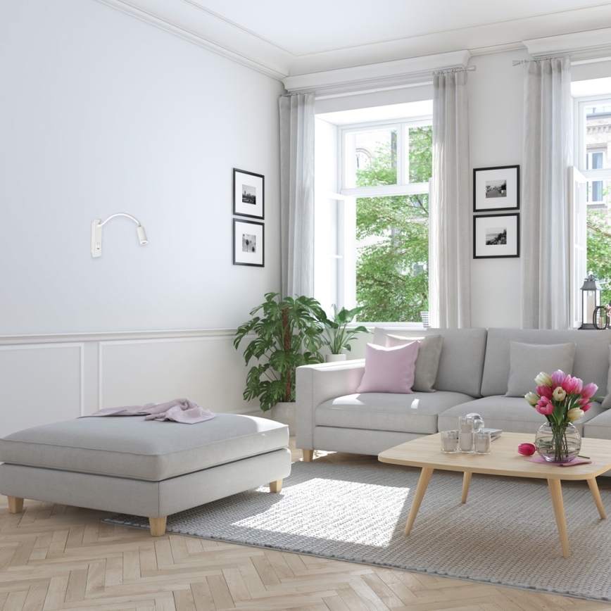 LED Flexibilní nástěnná lampička s USB BASE LED/8W+LED/2W/230V bílá