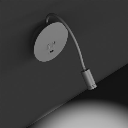 LED Flexibilní nástěnná lampička s USB BASE LED/8W+LED/2W/230V bílá/stříbrná