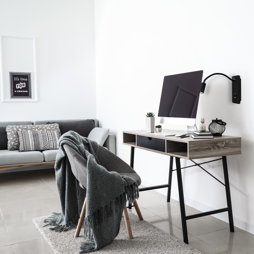 LED Flexibilní nástěnná lampička s USB BASE LED/8W+LED/2W/230V černá