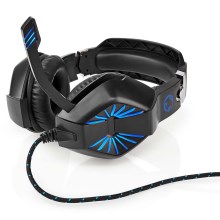 LED Herní sluchátka s mikrofonem černá/modrá