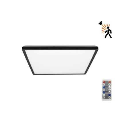 LED Koupelnové svítidlo se senzorem pohybu a soumraku NIVERA LED/12W/230V IP54 3000/4000/6000K 22,5x22,5 cm černá + dálkové ovládání