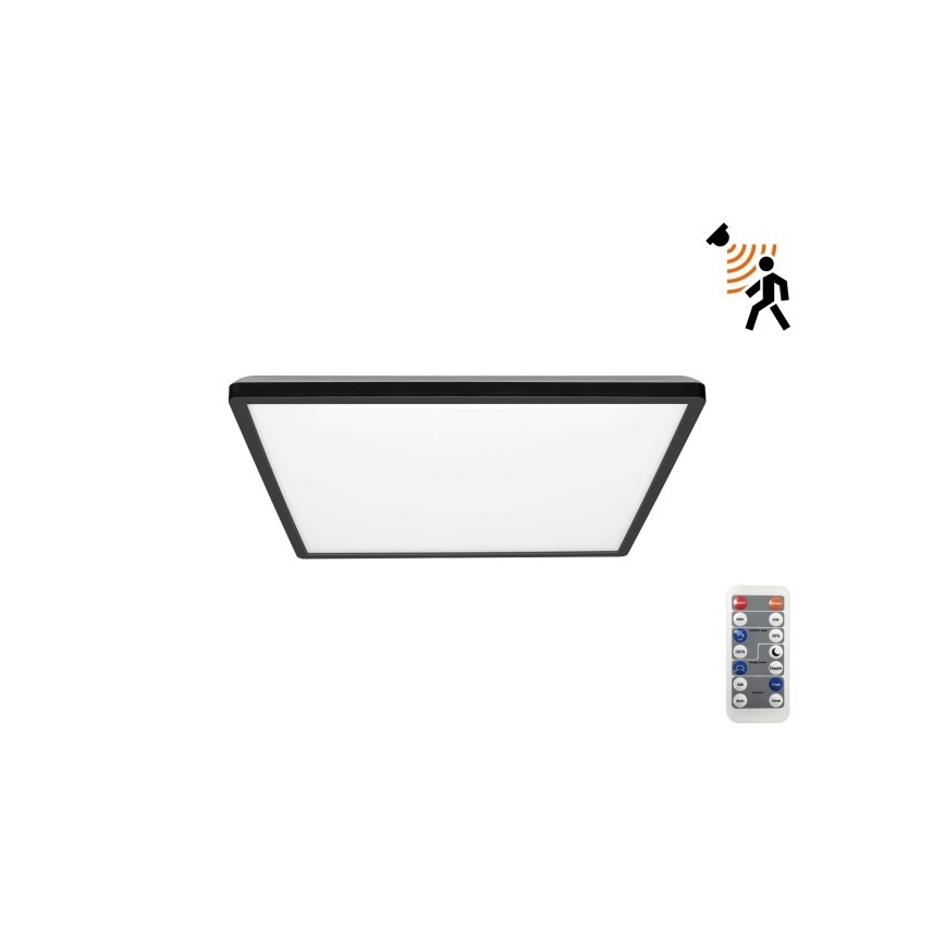 LED Koupelnové svítidlo se senzorem pohybu a soumraku NIVERA LED/12W/230V IP54 3000/4000/6000K 22,5x22,5 cm černá + dálkové ovládání