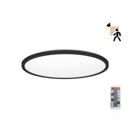 LED Koupelnové svítidlo se senzorem pohybu a soumraku NIVERA LED/12W/230V IP54 3000/4000/6000K pr. 22,5 cm černá + dálkové ovládání