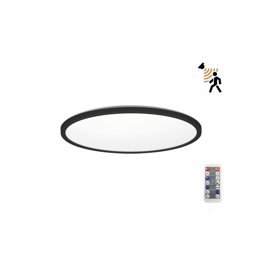 LED Koupelnové svítidlo se senzorem pohybu a soumraku NIVERA LED/12W/230V IP54 3000/4000/6000K pr. 22,5 cm černá + dálkové ovládání