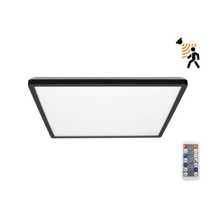LED Koupelnové svítidlo se senzorem pohybu a soumraku NIVERA LED/18W/230V IP54 3000/4000/6000K 30x30 cm černá + dálkové ovládání