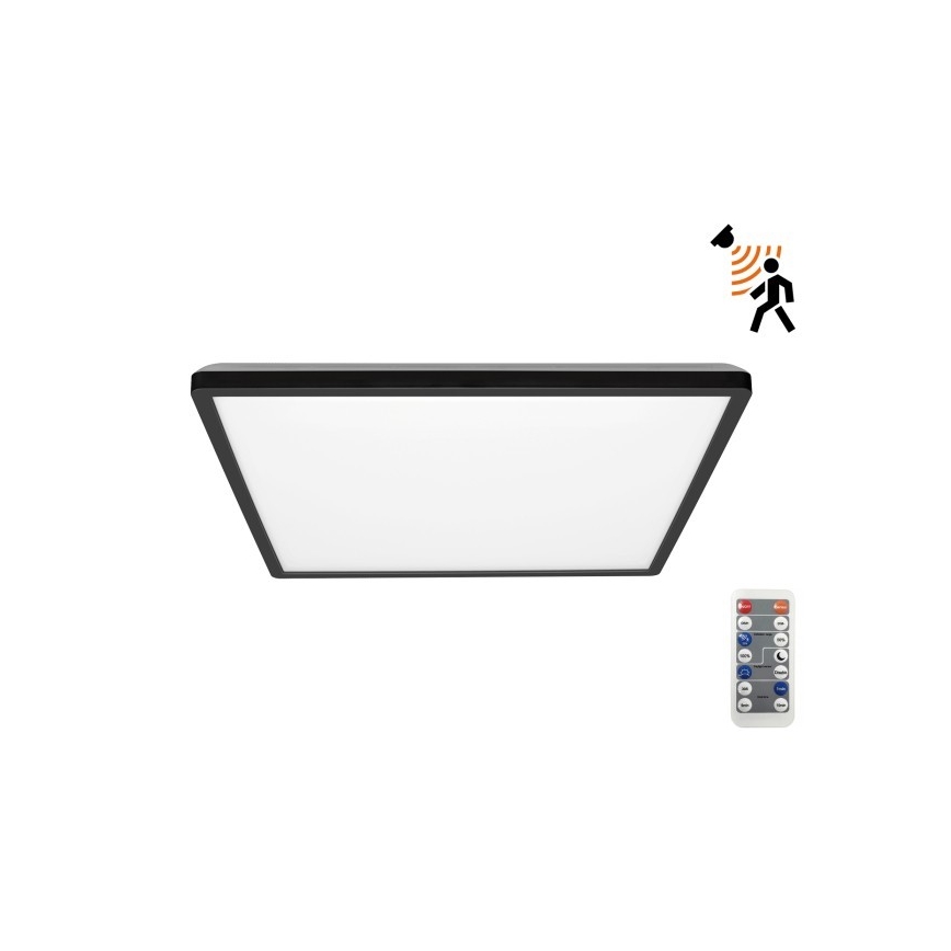 LED Koupelnové svítidlo se senzorem pohybu a soumraku NIVERA LED/18W/230V IP54 3000/4000/6000K 30x30 cm černá + dálkové ovládání