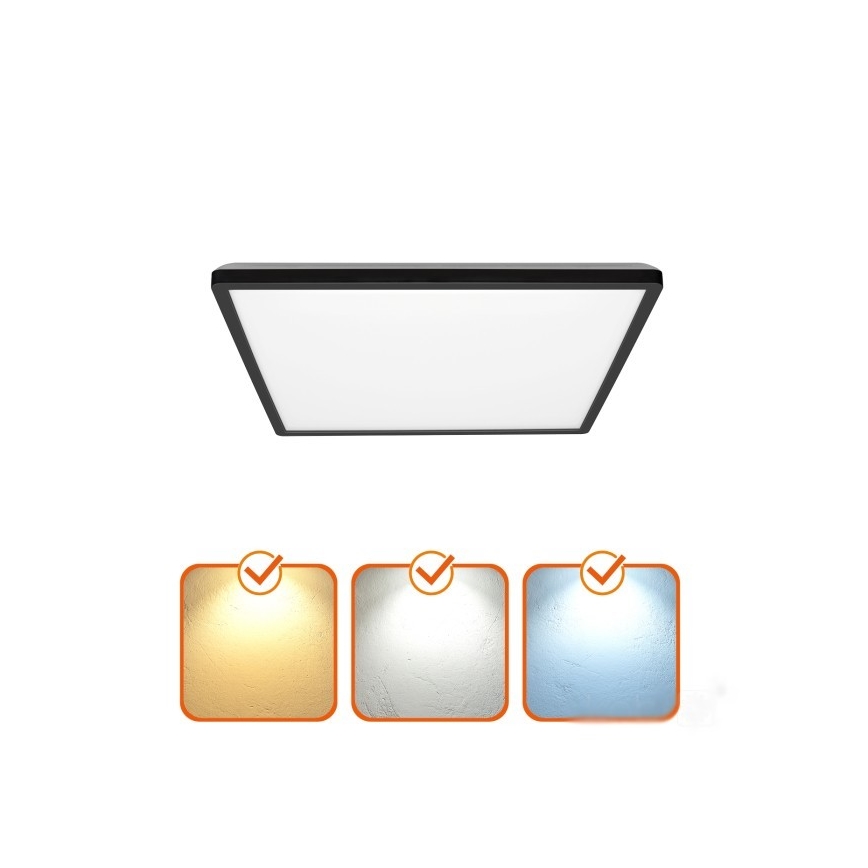 LED Koupelnové svítidlo se senzorem pohybu a soumraku NIVERA LED/18W/230V IP54 3000/4000/6000K 30x30 cm černá + dálkové ovládání