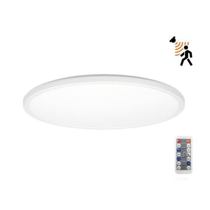 LED Koupelnové svítidlo se senzorem pohybu a soumraku NIVERA LED/18W/230V IP54 3000/4000/6000K pr. 30 cm bílá + dálkové ovládání