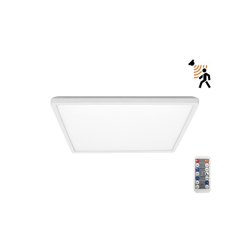 LED Koupelnové svítidlo se senzorem pohybu a soumraku NIVERA LED/24W/230V IP54 3000/4000/6000K 30x30 cm bílá + dálkové ovládání