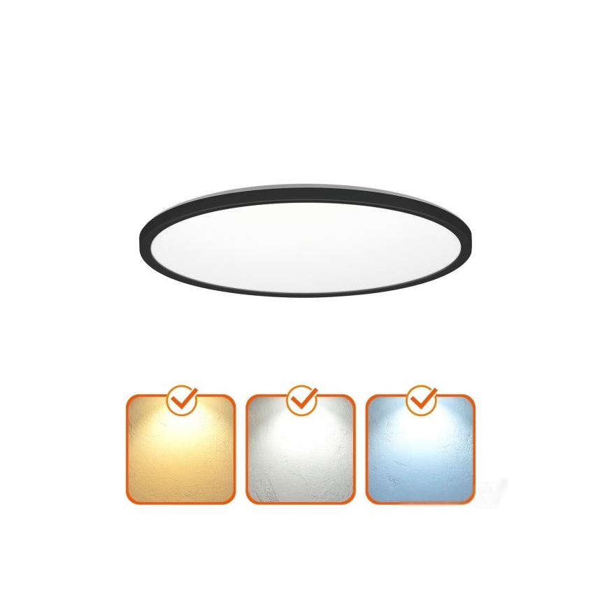 LED Koupelnové svítidlo se senzorem pohybu a soumraku NIVERA LED/24W/230V IP54 3000/4000/6000K pr. 30 cm černá + dálkové ovládání