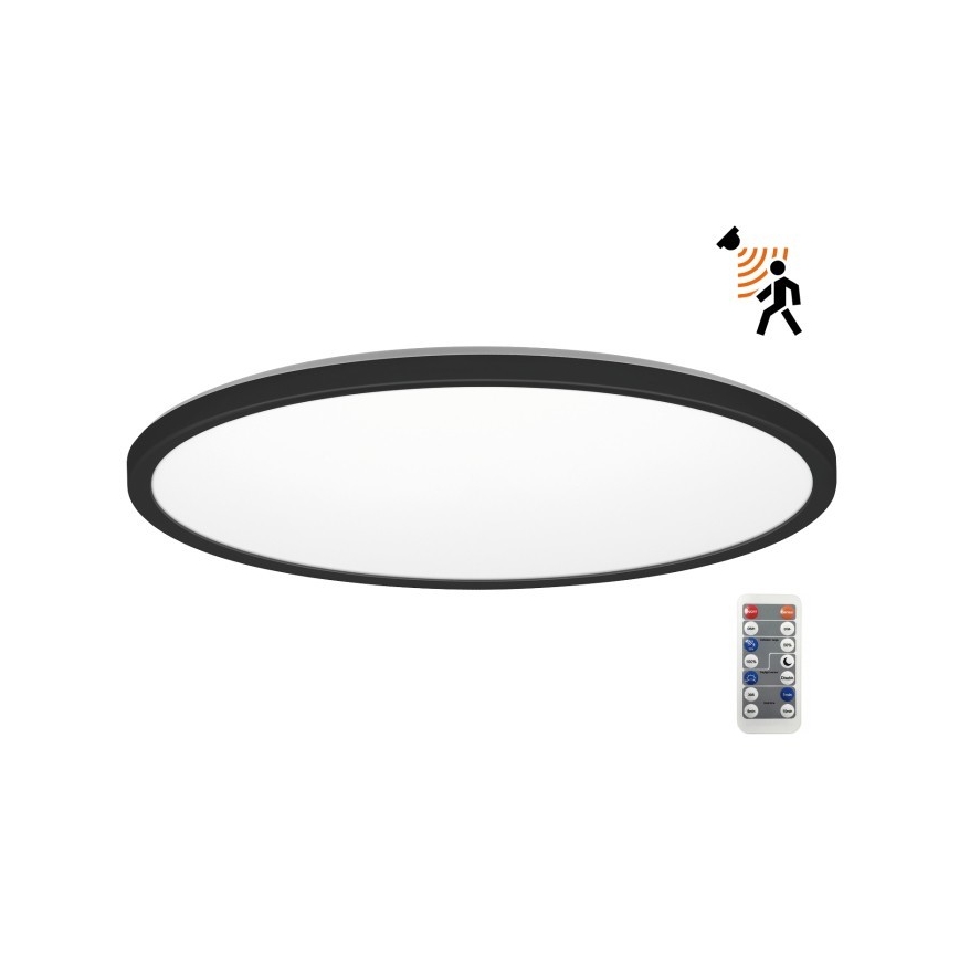 LED Koupelnové svítidlo se senzorem pohybu a soumraku NIVERA LED/32W/230V IP54 3000/4000/6000K pr. 42 cm černá + dálkové ovládání