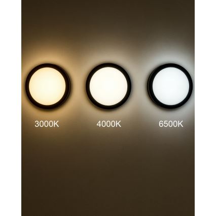 LED Koupelnové stropní svítidlo se senzorem ELLÉ LED/24W/230V 3000/4000/6500K pr. 26 cm IP54 antracit