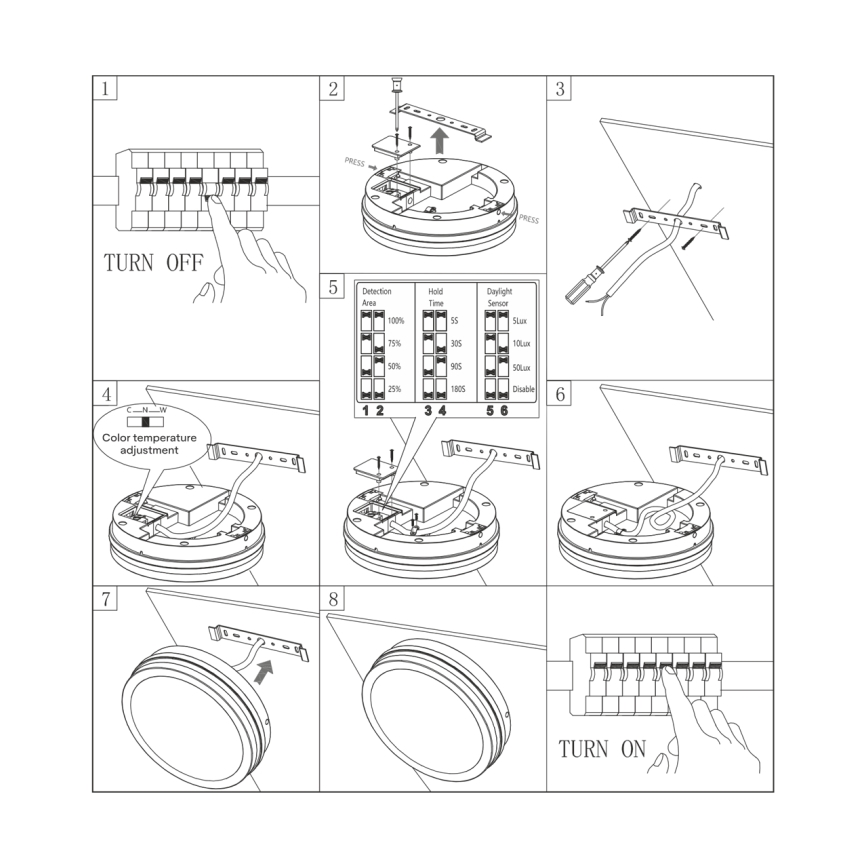 LED Koupelnové stropní svítidlo se senzorem ELLÉ LED/24W/230V 3000/4000/6500K pr. 26 cm IP54 antracit