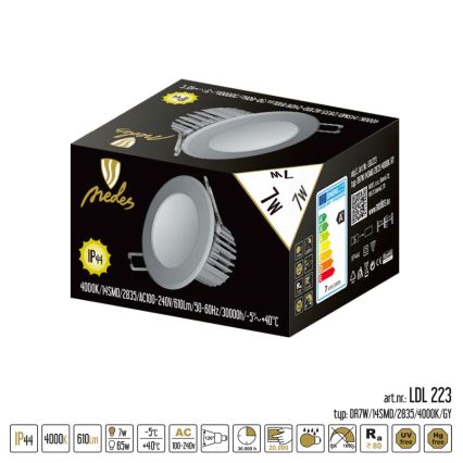 LED Koupelnové podhledové svítidlo LED/7W/230V 4000K šedá IP44