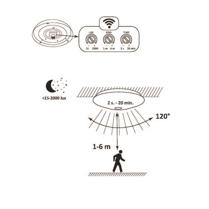 LED Koupelnové stropní svítidlo ADAR LED/17W/230V IP44 4000K senzor