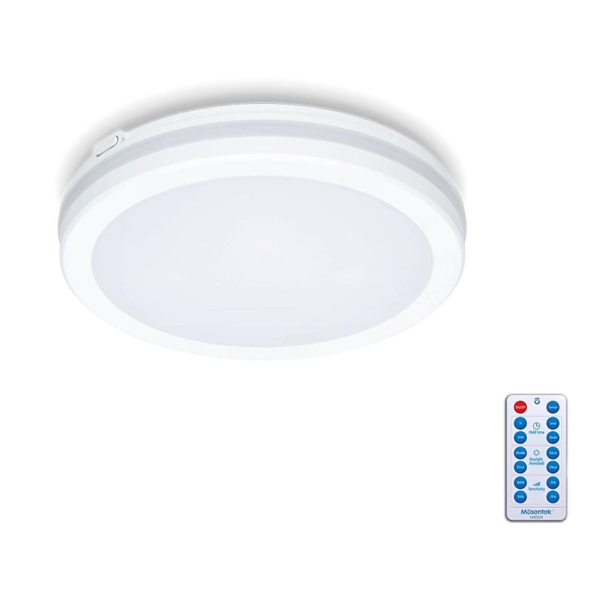 LED Koupelnové stropní svítidlo se senzorem LED/12W/230V 3000/4000/6500K IP65 pr. 20 cm bílá + dálkové ovládání