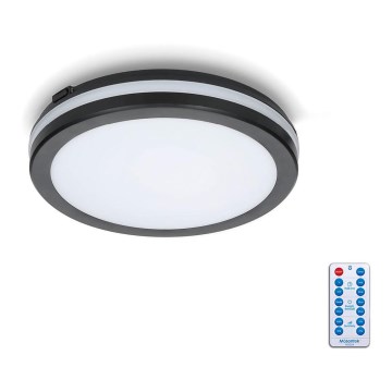 LED Koupelnové stropní svítidlo se senzorem LED/12W/230V 3000/4000/6500K IP65 pr. 20 cm černá + dálkové ovládání