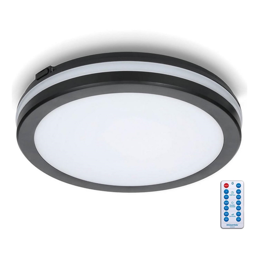 LED Koupelnové stropní svítidlo se senzorem LED/24W/230V 3000/4000/6500K IP65 pr. 30 cm černá + dálkové ovládání