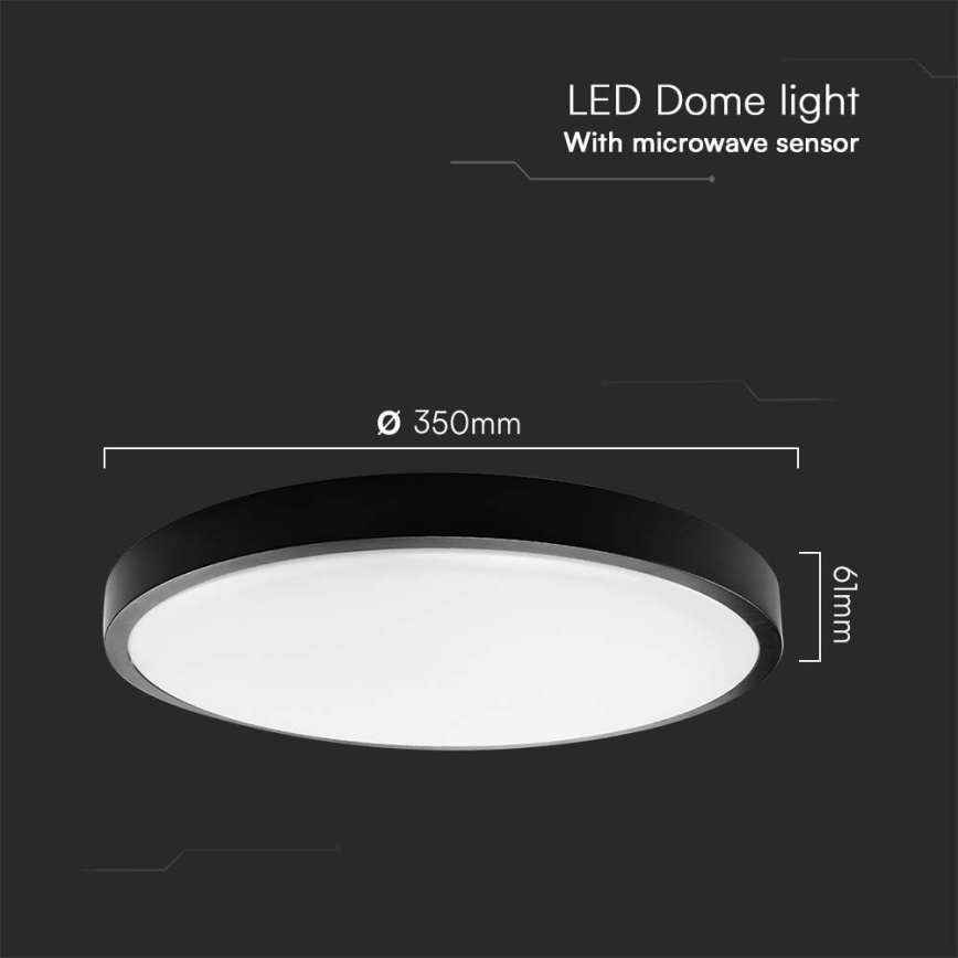LED Koupelnové stropní svítidlo se senzorem LED/24W/230V 4000K IP44 pr. 35 cm černá + dálkové ovládání
