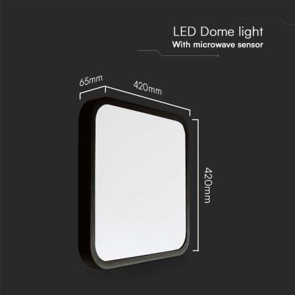 LED Koupelnové stropní svítidlo se senzorem LED/36W/230V 4000K IP44 42x42 cm černá + dálkové ovládání