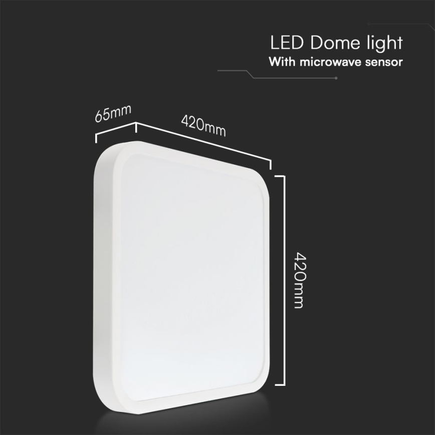 LED Koupelnové stropní svítidlo se senzorem SAMSUNG CHIP LED/36W/230V IP44 4000K 42x42 cm bílá + dálkové ovládání