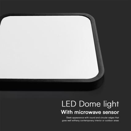 LED Koupelnové stropní svítidlo se senzorem SAMSUNG CHIP LED/36W/230V IP44 4000K 42x42 cm černá + dálkové ovládání