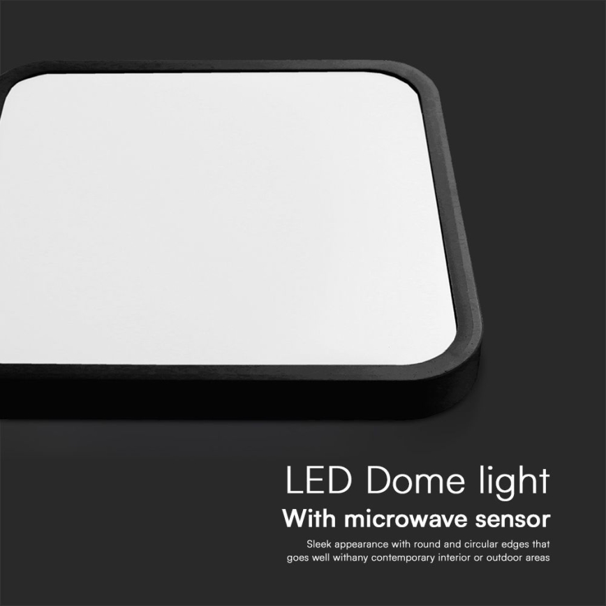 LED Koupelnové stropní svítidlo se senzorem SAMSUNG CHIP LED/36W/230V IP44 4000K 42x42 cm černá + dálkové ovládání