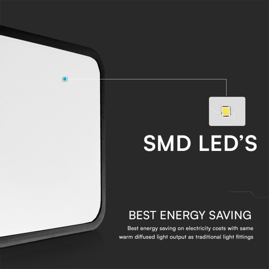 LED Koupelnové stropní svítidlo se senzorem SAMSUNG CHIP LED/36W/230V IP44 4000K 42x42 cm černá + dálkové ovládání