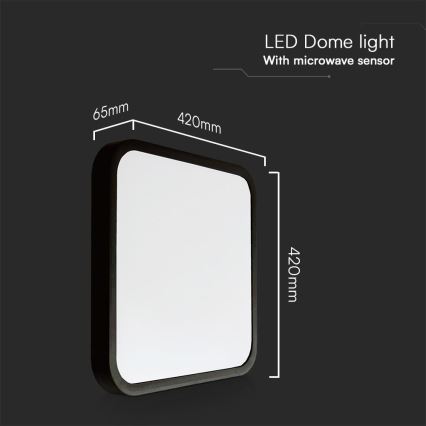 LED Koupelnové stropní svítidlo se senzorem SAMSUNG CHIP LED/36W/230V IP44 4000K 42x42 cm černá + dálkové ovládání