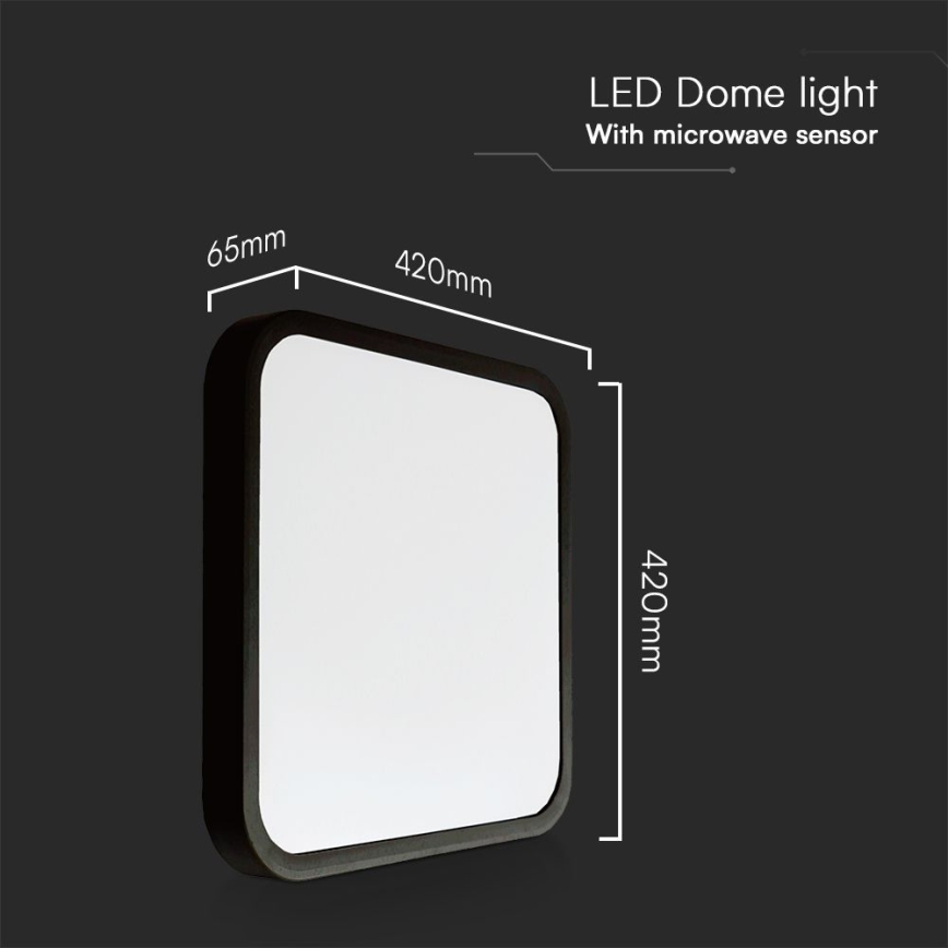 LED Koupelnové stropní svítidlo se senzorem SAMSUNG CHIP LED/36W/230V IP44 4000K 42x42 cm černá + dálkové ovládání