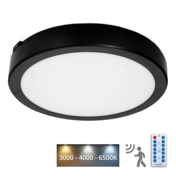 LED Koupelnové stropní svítidlo se senzorem NAIROS LED/24W/230V IP65 3000/4000/6500K pr. 30 cm černá + dálkové ovládání