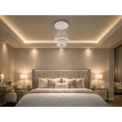 LED Křišťálové stropní svítidlo NAURU LED/24W/230V pr. 40 cm lesklý chrom + dálkové ovládání
