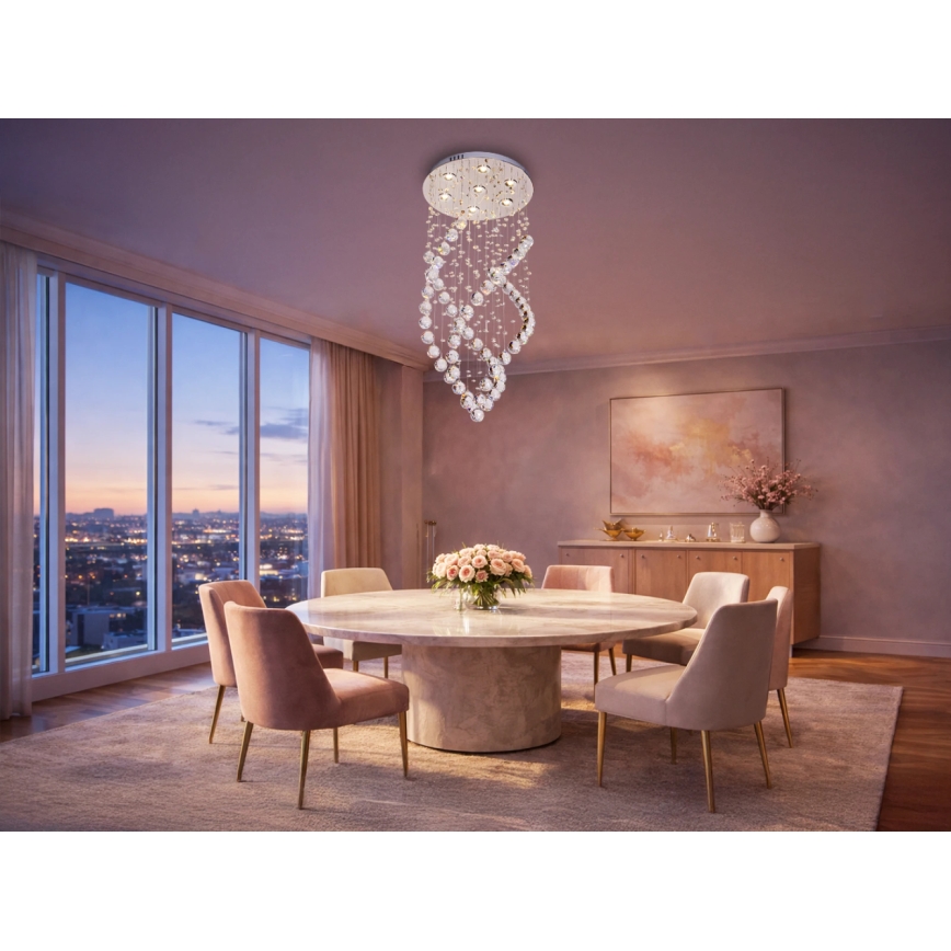 LED Křišťálové stropní svítidlo NAURU LED/24W/230V pr. 40 cm lesklý chrom + dálkové ovládání