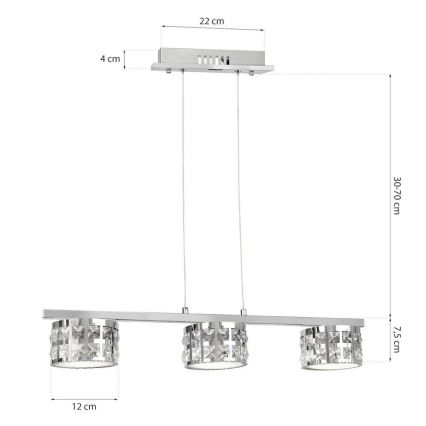 LED Křišťálový lustr na lanku ALEX 3xLED/15W/230V