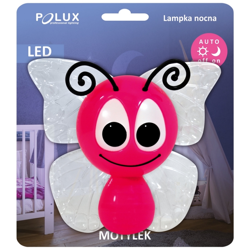 LED Dětská lampa LED/0,4W/230V růžový motýlek