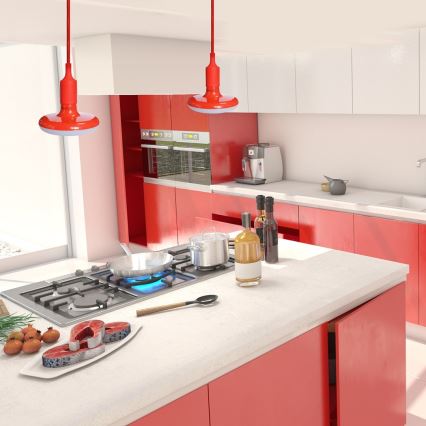 LED Lustr na lanku 1xE27/15W/230V 6000K červená