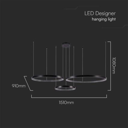 LED Lustr na lanku 3xLED/19W/230V 3000K černá