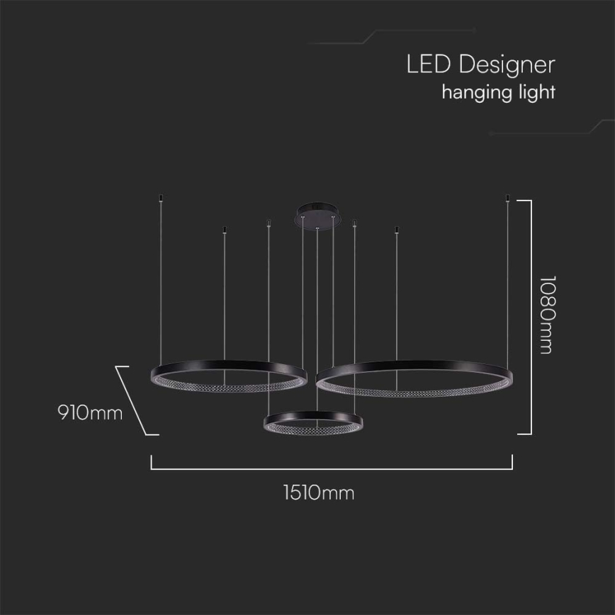 LED Lustr na lanku 3xLED/19W/230V 3000K černá