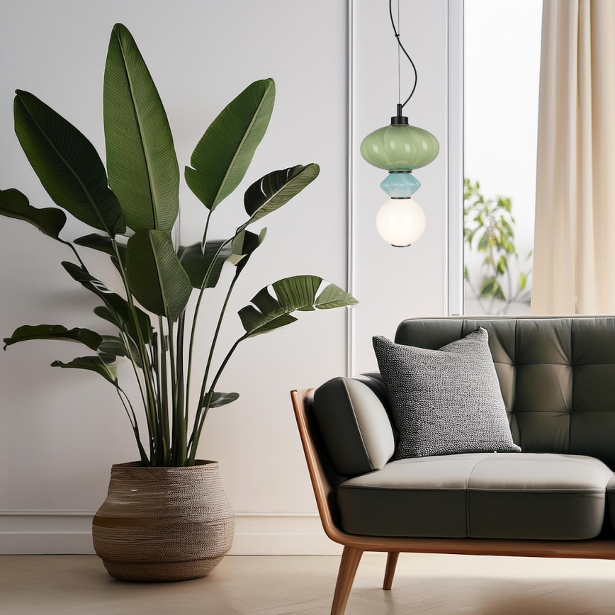 LED Lustr na lanku ASCOLI LED/8W/230V pr. 20 cm zelená/modrá