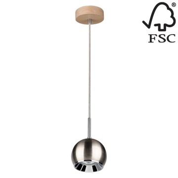 LED Lustr na lanku BALL WOOD 1xGU10/5W/230V matný dub – FSC certifikováno