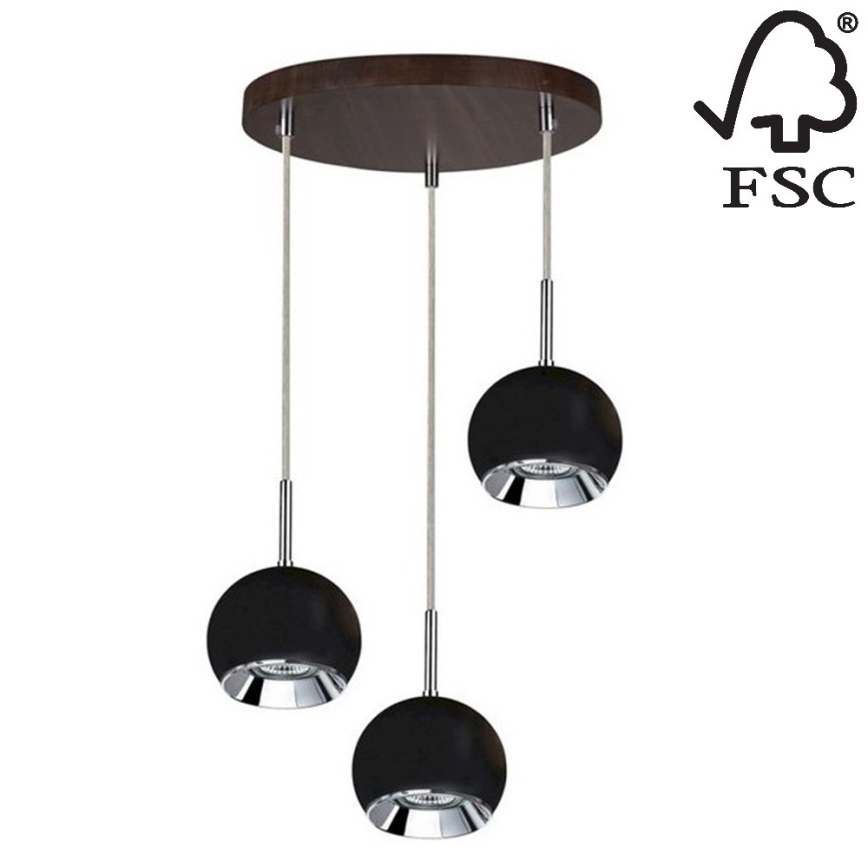 LED Lustr na lanku BALL WOOD 3xGU10/5W/230V buk – FSC certifikováno